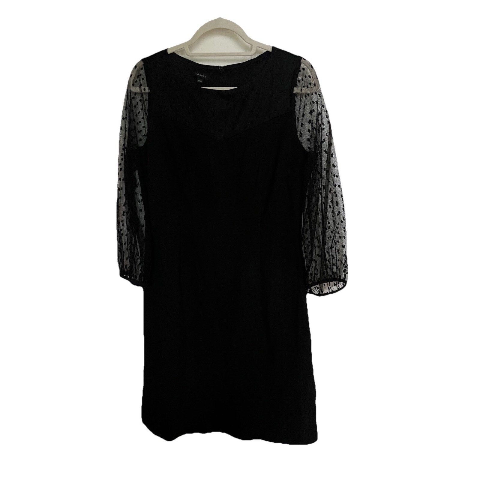 Talbots Black Sheath Dress | Swiss Dot Mesh Long Sleeves & Yoke | Size 8